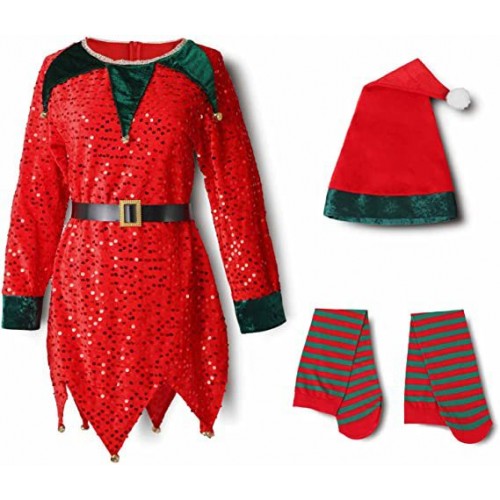 Kids Christmas Party kids Girls  Santa clause dress up cosplay costume parent-child outfit cute green red sequin elf boy and girls kindergarten performance outfits